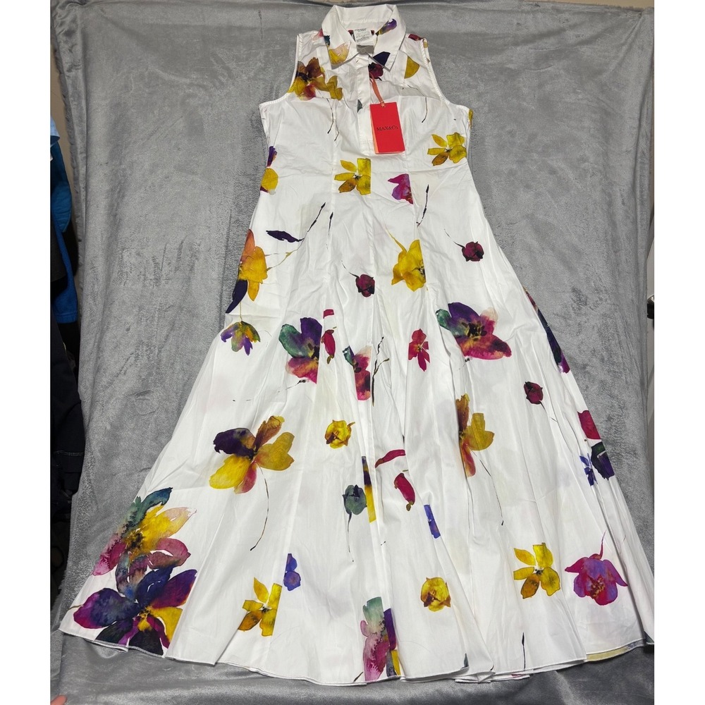 Max&Co. Womens Size 4 Ernest White Floral Poplin Midi Shirt Dress